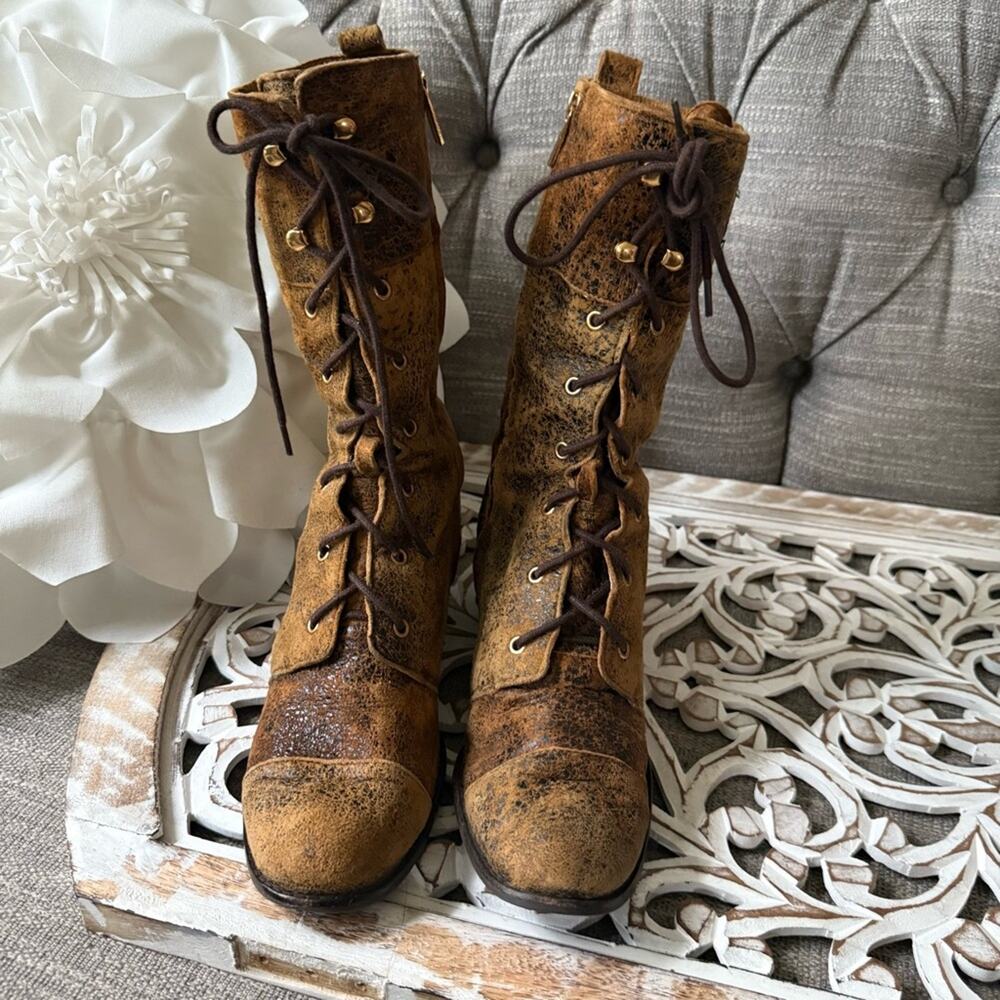 Michael Kors Lace Up Side Zip Boots Women’s 8.5 - Picture 3 of 13